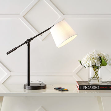 Troy 24" Classic Contemporary Iron LED Task Lamp with USB Charging Port - JONATHAN Y